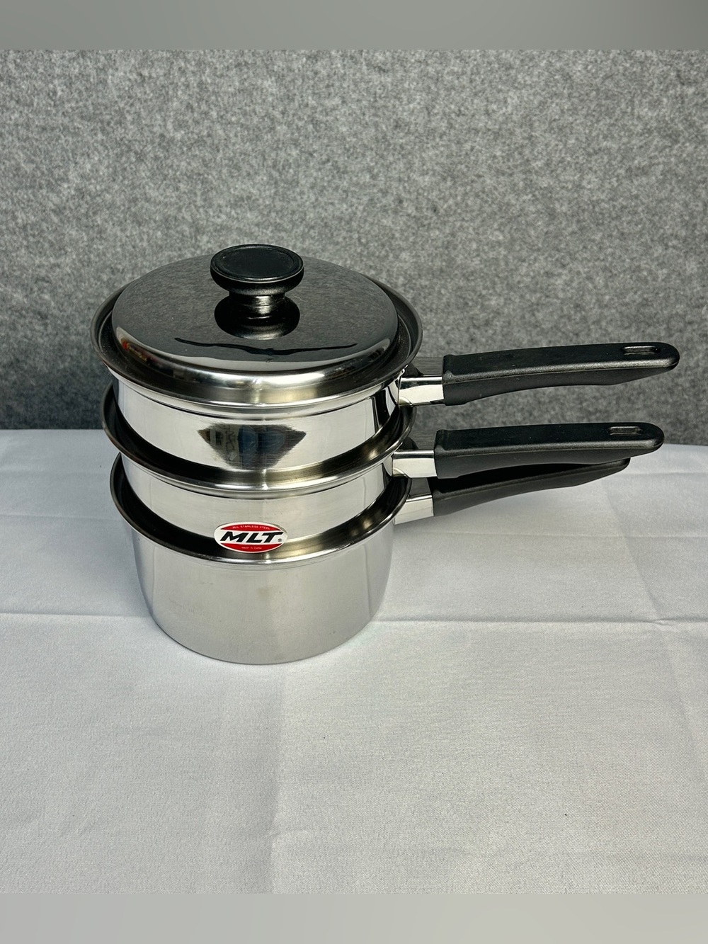 MLT Stainless Steel 4-Piece Saucepan Steamer Double Boiler Set with Lid 2qt New